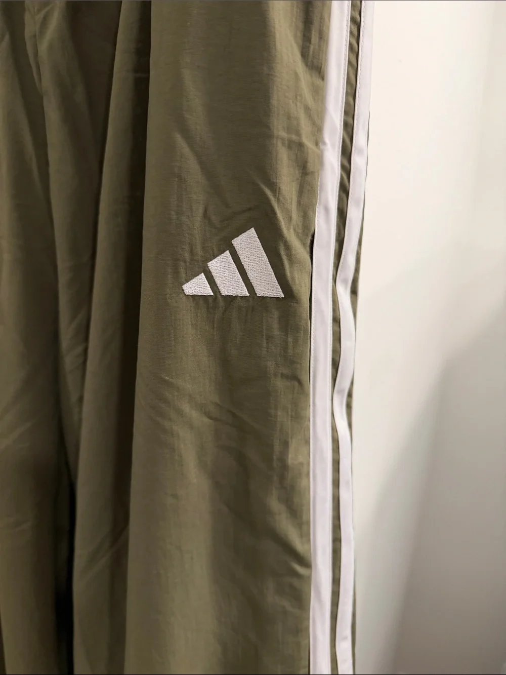 adidas Women’s wide leg Olive Track Pants with White Side Stripes